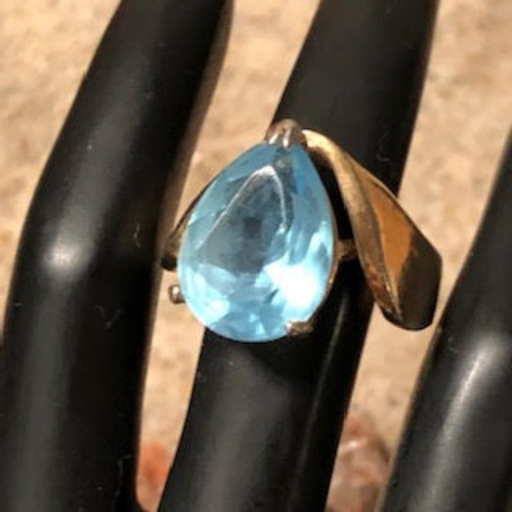 RING IN THE NEW YEAR -Aquamarine Simulated Stone set in gold tone art deco ring